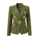 Army Green Belted Blazer with Pockets