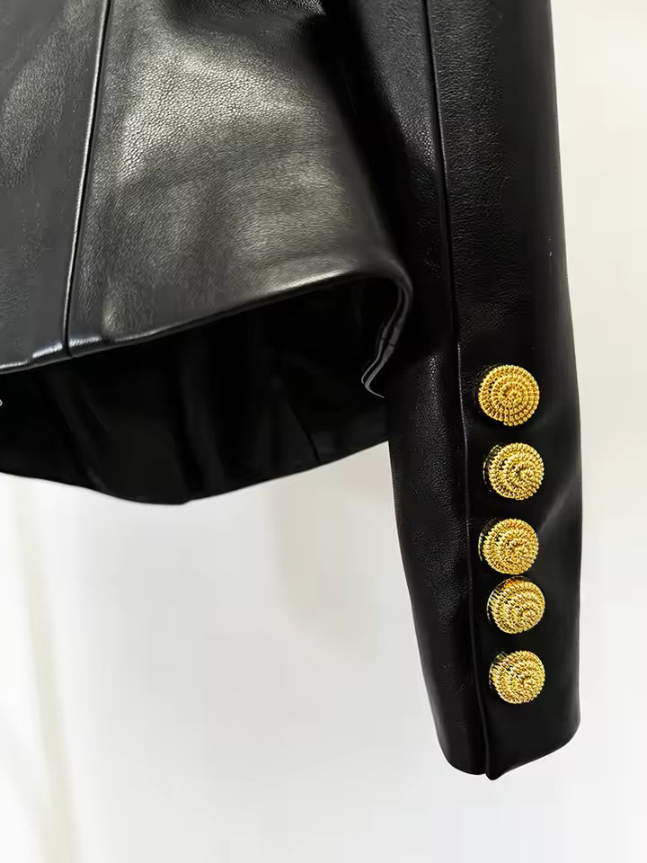 PU O-Neck Single-Breasted Slim Jacket
