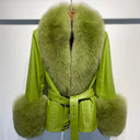 Short Fox Fur Genuine Leather Jacket in lime green