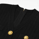 Classic Slim Fit V-Neck Short Sleeve Button Knit Mini Dress