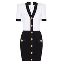 Color Block V-Neck Short Sleeve Slim Fit Knit Dress
