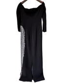 Diamond Beaded Off-Shoulder Patchwork Mesh Maxi Dress