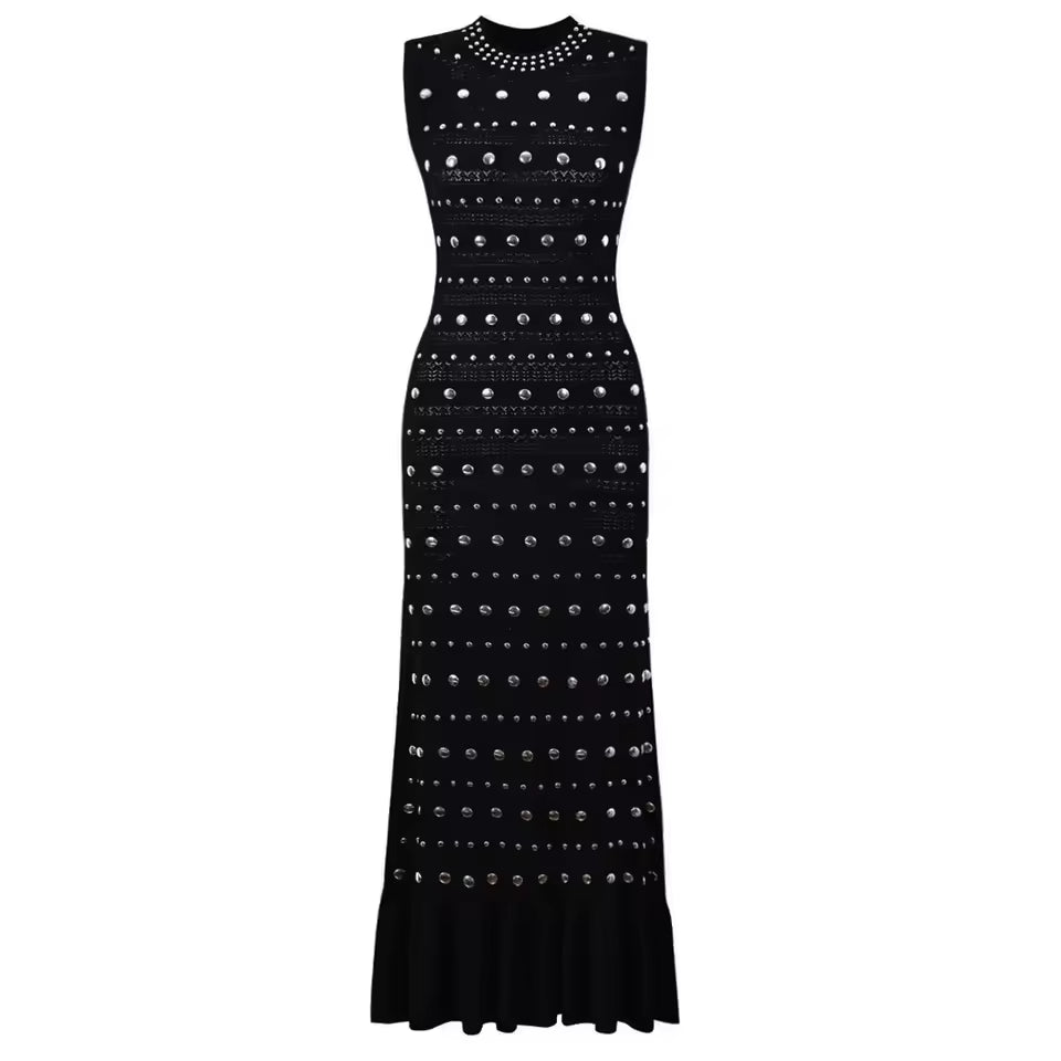 Luxury Elastic Knit Round Neck Sleeveless Slim Fit Dress