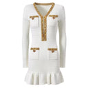 Elegant Crystal Knit Long Sleeve Mermaid Fishtail Mini Party Dress