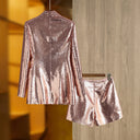 Set da due pezzi con paillettes Larissa color champagne 