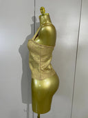 Gold Metallic Cross-Back Corset Top – Structured Evening Top
