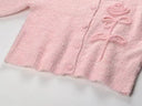 Solid Rose Accent O-Neck Long Sleeve Knit Cardigan
