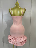 Pink Crystal Ruffle Mini Bandage Dress