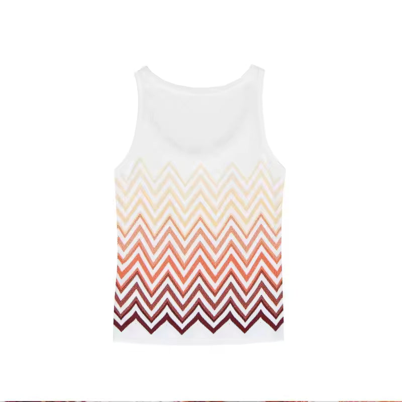 Wavy Knit Two-Piece Set – Sleeveless Tank Top and Wide-Leg Pants
