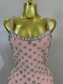 Pink Crystal Ruffle Mini Bandage Dress
