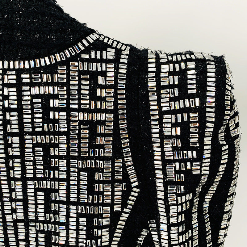 BLAZER DOPPIOPETTO IN TWEED NERO CON DECORAZIONI 