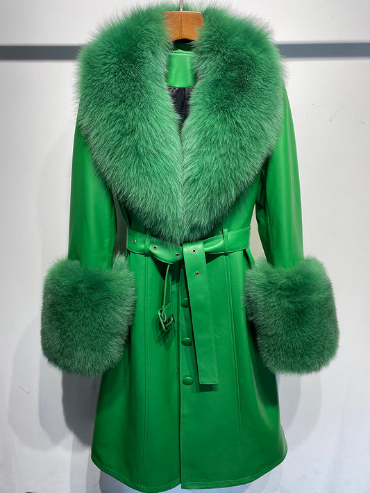 CAPPOTTO IN VERA PELLE CON PELLICCIA DI VOLPE VERDE