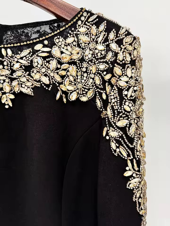 Rhinestone Beaded Midi Dress