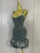 Grey Crystal Ruffle Mini Bandage Dress