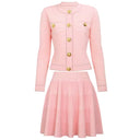 Striped Knit Single-Breasted Vest and Pleated Mini Skirt Set