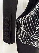 Beaded Diamond Hollow Out Single Button Jacket Pants Set