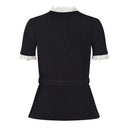 Vintage French Lace Patchwork O-Neck Short Sleeve Knit Cardigan with Belt