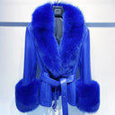 Short Fox Fur Genuine Leather Jacket in royal blue