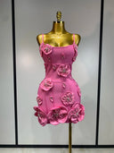 Pink bandage mini dress with 3D crystal flowers