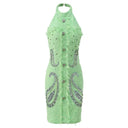 Rhinestone Beaded Halter Mini Dress