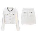Luxury Rhinestone Beaded Knit Cardigan & Mini Pencil Skirt Set