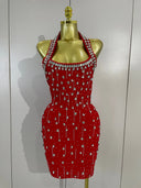 Ruby Crystal Halter Bandage Dress