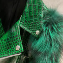 Leather Biker Jacket with Fox Fur Sleeves