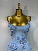 Square neckline with 3D crystal flower appliqués