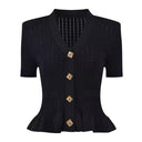 Diamond Button Short Sleeve Knitted Vest Top