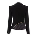 Stylish Striped Patchwork Notched Slim Blazer with Single Button
