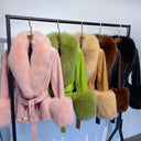 Short Fox Fur Genuine Leather Jacket in pink