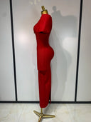 Red bandage midi dress side view