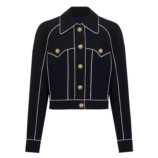 Striped Knit Polo Collar Cardigan