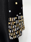Rhinestone Beaded O-Neck Half Sleeve Knit Midi Dress