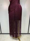 Plum fringe dress side detail