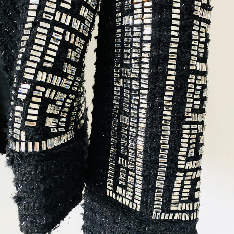 BLAZER DOPPIOPETTO IN TWEED NERO CON DECORAZIONI 