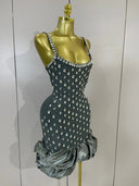 Grey Crystal Ruffle Mini Bandage Dress