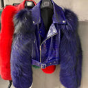 Leather Biker Jacket with Fox Fur Sleeves