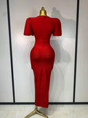 Red bandage midi dress back view