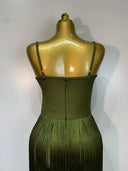 Olive Fringe Bandage Dress