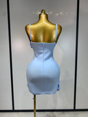 Sky blue flower mini dress angle view