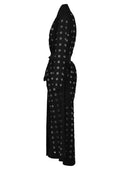Black Hollow-Out Belted Long Trench Coat