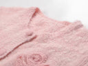 Solid Rose Accent O-Neck Long Sleeve Knit Cardigan