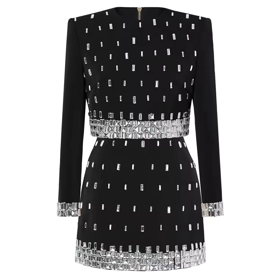 Luxurious Handmade Beaded Long Sleeve Top & Hip-Hugging Half Skirt Set