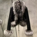 Cropped Shearling Leather Coat with Natural Fur Sleeves