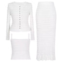 Knitted Lace Rhinestone Top Vest & Camisole with Ruffle Edge Slim Fit Half Skirt Set