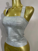 Silver Metallic Corset Top – Cross Back Evening Top