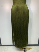 Olive Fringe Bandage Dress