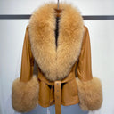 Short Fox Fur Genuine Leather Jacket in camel