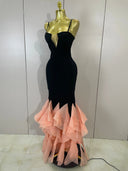 Rosé Noir Ruffle Gown